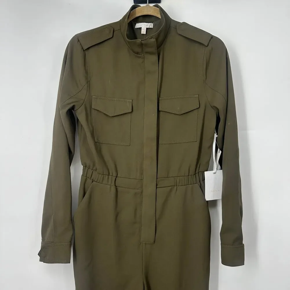 NWT Anthropologie Harlyn jumpsuit size XS army green military flight suit - Picture 4 of 15